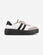 goodin Sneakers Alb-Gri Din Piele cu Talpă Groasă Decorate cu Benzi și Perforații Wiefia