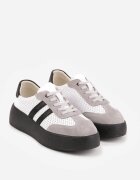 goodin Sneakers Alb-Gri Din Piele cu Talpă Groasă Decorate cu Benzi și Perforații Wiefia