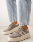 goodin Sneakers bej închis din piele întoarsă cu talpă groasă cu perforații și ornament Sewtora