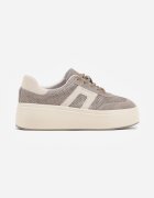 goodin Sneakers bej închis din piele întoarsă cu talpă groasă cu perforații și ornament Sewtora