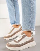 goodin Sneakers Bej-Maro din piele cu perforații cusături și inserții metalice Reimara