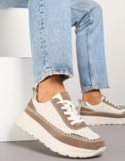 goodin Sneakers Bej-Maro din piele cu perforații cusături și inserții metalice Reimara