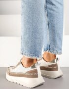 goodin Sneakers Bej-Maro din piele cu perforații cusături și inserții metalice Reimara