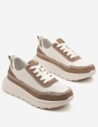 goodin Sneakers Bej-Maro din piele cu perforații cusături și inserții metalice Reimara