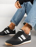goodin Sneakers Clasici Tip Tenisi Negri-Albi cu Branț din Piele și Piele Întoarsă Naturală Tilritia