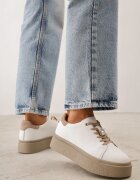 goodin Sneakers din piele Basic cu talpă groasă și aplicație bijuterie Rille Alb cu bej