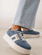 goodin Sneakers din Piele Bleu Marin cu Talpă Groasă Decorate cu Perforații Fine Serinatea