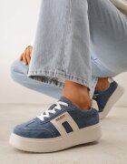 goodin Sneakers din Piele Bleu Marin cu Talpă Groasă Decorate cu Perforații Fine Serinatea