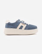 goodin Sneakers din Piele Bleu Marin cu Talpă Groasă Decorate cu Perforații Fine Serinatea