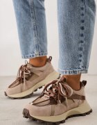 goodin Sneakers din piele întoarsă pe talpă groasă cu șireturi duble Linoza Bej