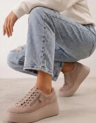 goodin Sneakers din piele întoarsă pe talpă groasă decorate cu fermoar Belko Bej