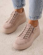 goodin Sneakers din piele întoarsă pe talpă groasă decorate cu fermoar Belko Bej