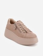 goodin Sneakers din piele întoarsă pe talpă groasă decorate cu fermoar Belko Bej