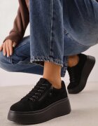 goodin Sneakers din piele întoarsă pe talpă groasă decorate cu fermoar Belko Negri