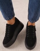 goodin Sneakers din piele întoarsă pe talpă groasă decorate cu fermoar Belko Negri