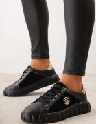 goodin Sneakers din piele naturală cu platformă joasă și accente metalice Rilmi Negru cu argintiu