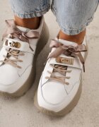 goodin Sneakers din piele pe platformă decorate cu fundiță și detaliu metalic Denyla Albi