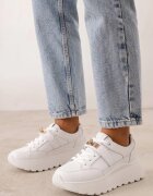 goodin Sneakers din piele pe talpă groasă cu curea și închidere metalică Cirmia Albi