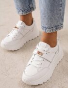 goodin Sneakers din piele pe talpă groasă cu curea și închidere metalică Cirmia Albi