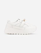 goodin Sneakers din piele pe talpă groasă cu curea și închidere metalică Cirmia Albi