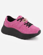 goodin Sneakers din piele pe talpă groasă cu curea și închidere metalică Cirmia Mov