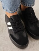 goodin Sneakers negri din piele pe talpă groasă decorați cu curele și perforații Wiefia