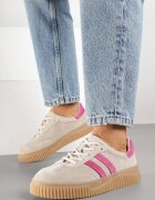 goodin Sneakersuri Bej și Fucsia clasice din piele cu inserții de piele întoarsă naturală Teniresela