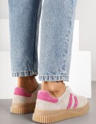 goodin Sneakersuri Bej și Fucsia clasice din piele cu inserții de piele întoarsă naturală Teniresela