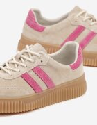goodin Sneakersuri Bej și Fucsia clasice din piele cu inserții de piele întoarsă naturală Teniresela