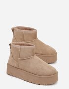 gowin Ghete de zăpadă bej închis slip-on din imitație de piele întoarsă cu platformă Tusanala