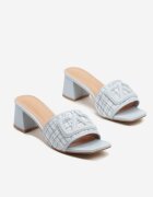 gowin Papuci albastre din tweed cu toc cu ornament Sesielisa