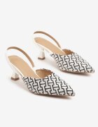gowin Sandale Albe pe Toc Pisicuță cu Motiv Geometric Arrivanna