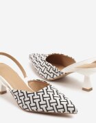 gowin Sandale Albe pe Toc Pisicuță cu Motiv Geometric Arrivanna