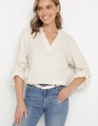 h&s Bluză de bumbac bej deschis cu decolteu în V decorată cu broderie delicată Liserena