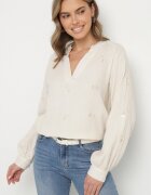 h&s Bluză de bumbac bej deschis cu decolteu în V decorată cu broderie delicată Liserena