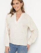 h&s Bluză de bumbac bej deschis cu decolteu în V decorată cu broderie delicată Liserena