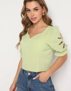 h&s Bluză Verde deschisă din Viscoză Decorată cu încrețituri și Șnur Nestaria