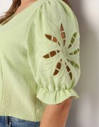 h&s Bluză Verde deschisă din Viscoză Decorată cu încrețituri și Șnur Nestaria