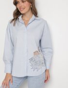 h&s Cămașă albastră din bumbac cu model ajurat și mâneci reglabile Naloritha