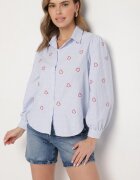 h&s Cămașă Albastru-Roșie din Bumbac cu Broderie Decorativă Doviene