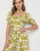 h&s Compleu Verde din Viscoză cu Motiv Floral Pantaloni scurți și Bluză Felestia