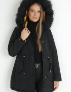 h&s Geacă Negru-Galben Reversibilă Matlasată cu Glugă cu Blană Amerina