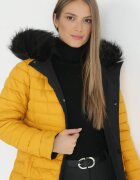 h&s Geacă Negru-Galben Reversibilă Matlasată cu Glugă cu Blană Amerina
