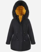 h&s Geacă Negru-Galben Reversibilă Matlasată cu Glugă cu Blană Amerina