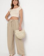 h&s Pantaloni Bej cu Croi Larg Palazzo cu Talie Înaltă și Cordon Araloria