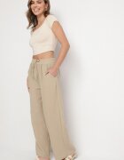 h&s Pantaloni Bej cu Croi Larg Palazzo cu Talie Înaltă și Cordon Araloria