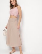 h&s Pantaloni Bej Largi Culottes Ornamentate cu Volane Fenalida