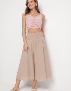 h&s Pantaloni Bej Largi Culottes Ornamentate cu Volane Fenalida