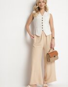 h&s Pantaloni Bej Palazzo cu croială largă cu talie înaltă Aravenna