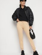 h&s Pantaloni de trening bej de bumbac cu talie înaltă finisați cu fermoare și panglică Dedela